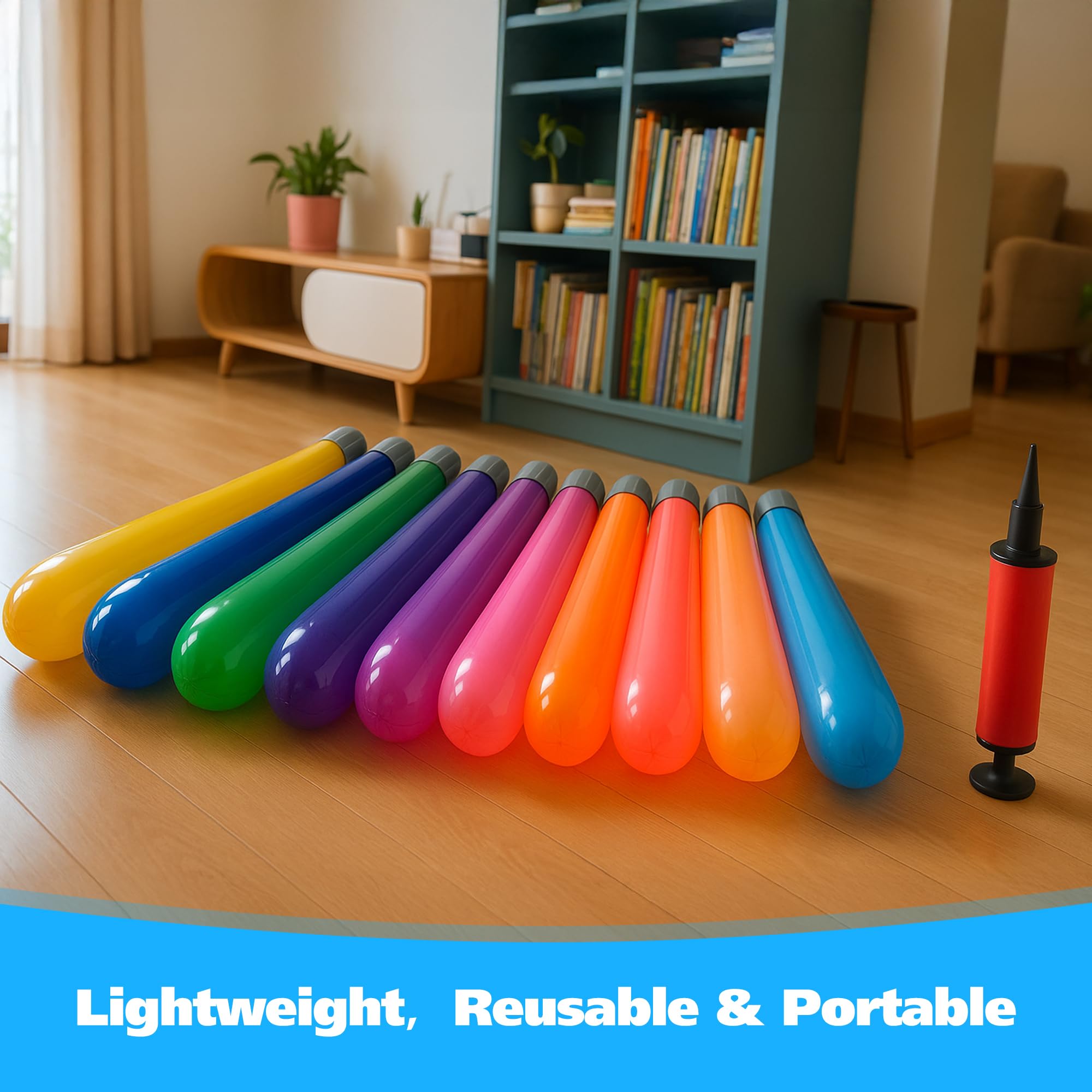 18-teiliges Set aufblasbare Spielzeugschwerter – 9 lebendige Farben, 35-Zoll aufblasbare Schwerter mit Luftpumpe – Perfekt für Party-Geschenk, Halloween, Rollenspiel & Kinder-Kostüm-Zubehör