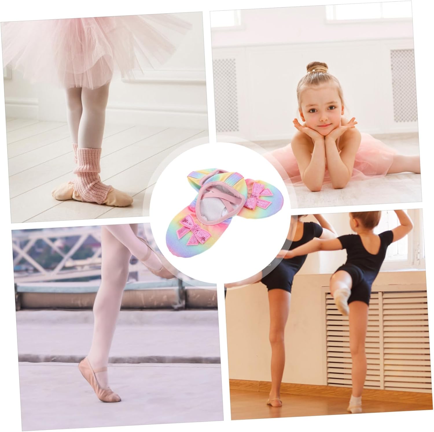 1pair Girls Ballet Slippers Soft Sole Dance Shoes for Boy Girl No-tie Gymnastics and Yoga Practice Adorable Design for Ages Rainbow Iridescence