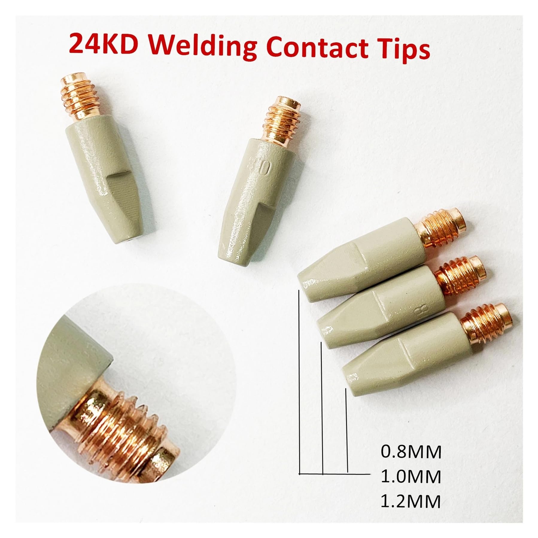 2/5 Pezzi, 24KD Punte di Contatto for Saldatura Nuovo Rivestimento Protegge 28mm M6 Punta ugello Gas 0.8/1.0/1.2mm Strumento di Saldatura Torcia for Saldatura Mig(1.2mm,5PCS)