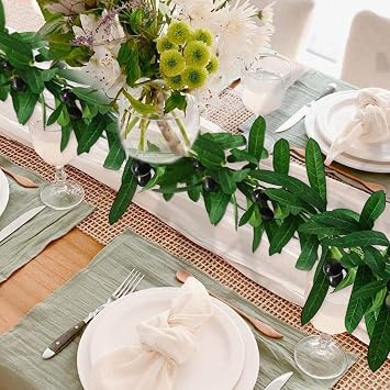 6 FT Artificial Olive Leaf Vine Garland, Realistic Faux Olive Branches with Greenery for Wedding Backdrop Home Office Spring Garden Wall Door Decor (Green)