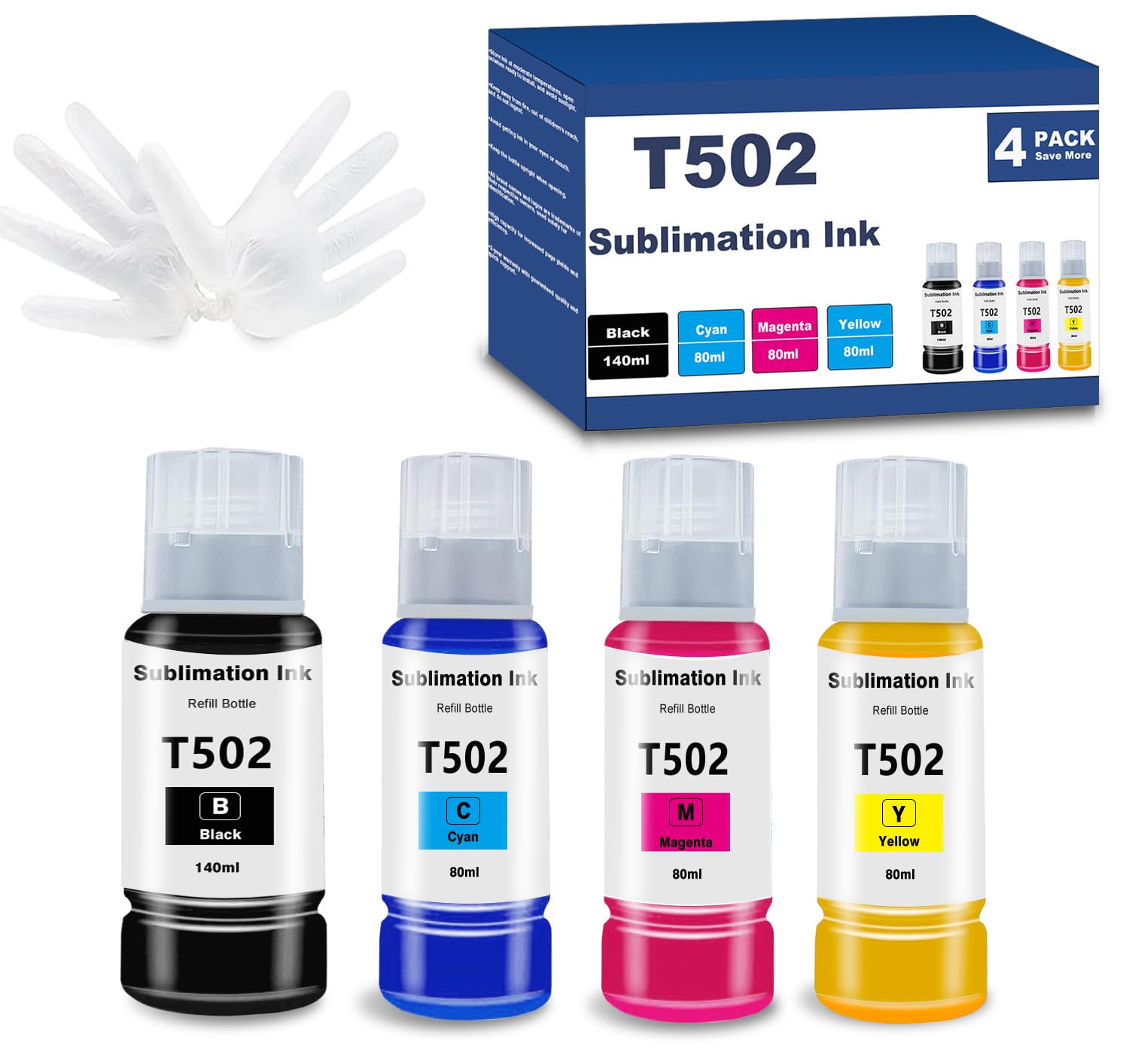 Sublimation Ink Auto Refill Bottles for Epson T502 T522 Ink Work with ET-2800 ET-2803 ET-2850 ET-2720 ET-2760 ET-4800 ET-15000 ET-2400 ET-3760 ET-4760 Printers AntiUV ICC-Free