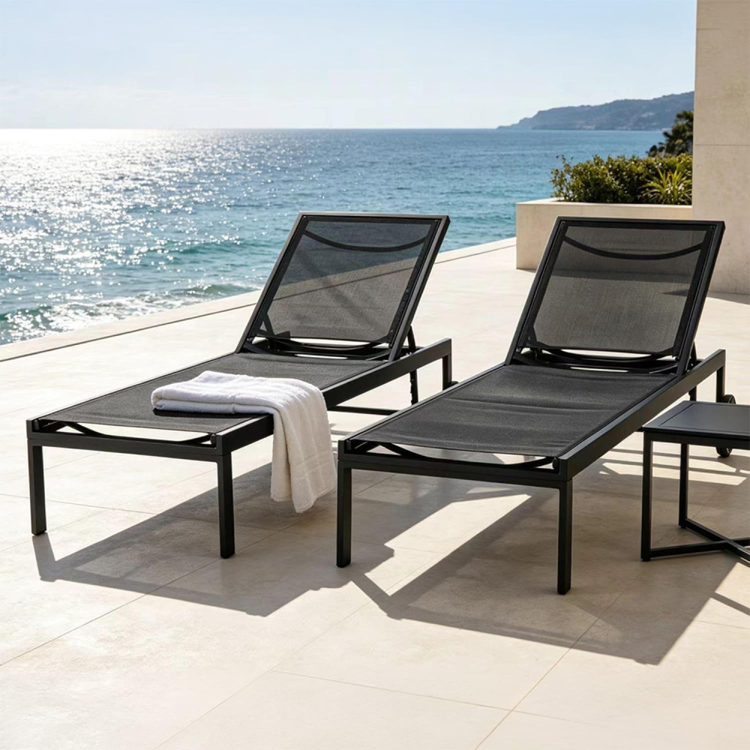 CONCEPT USINE Lot de 2 Bains de Soleil Cuba Noir Aluminium 215 cm