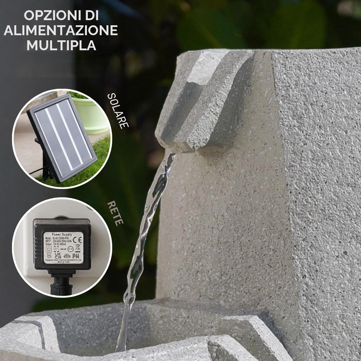 Festive Lights Fontana a cascata ad energia solare della serenità bianca LED dell'acqua del giardino della fontana di effetto pietra