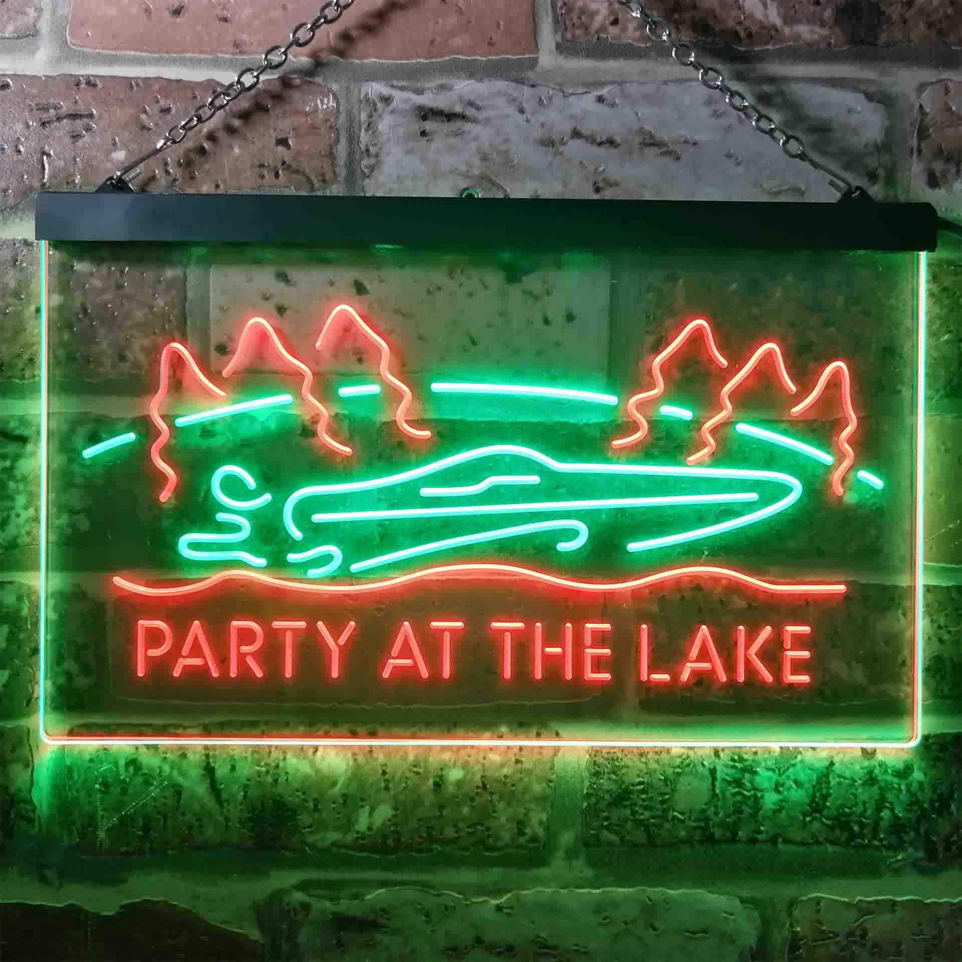 ADVPRO Party At The Lake Cabin Display Dual Color LED Enseigne Lumineuse Neon Sign Vert et Rouge 600 x 400mm st6s64-i3430-gr
