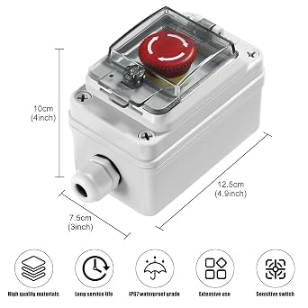 Ip67 زر التبديل في الهواء الطلق للماء مربع التوقف في حالات الطوارئ زر الأحمر مع غطاء واقي التبديل ضد سوء التشغيل ( Ac / Dc 6a-110v / 3a-240v / 2.5a-380v )