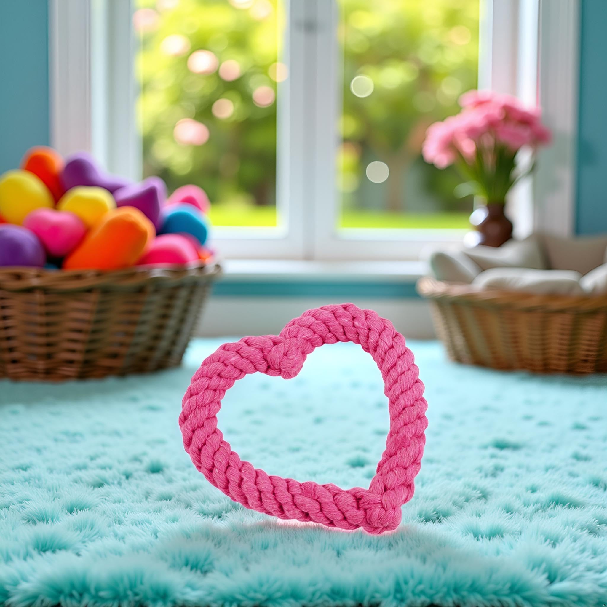 Zhhuoc Pink Cotton Rope Love Heart Shaped Interactive Cute Creative Dog Chew Toys for Heavy Duty Dental Chewers Puppy Teething Tug Toy - Image 4