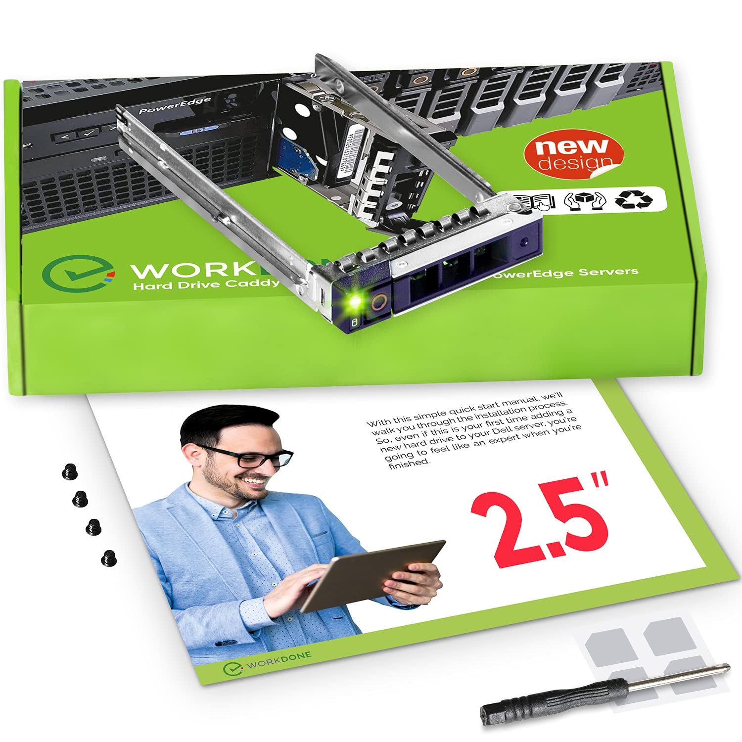 WORKDONE 2.5" Hard Drive Caddy Tray - Compatible for Dell PowerEdge Server and XC Series - 14th Generation R440 R640 R740 R740xd R840 R940 R6415 R7425 - DXD9H SSD SAS Hard Drive Caddy Tray