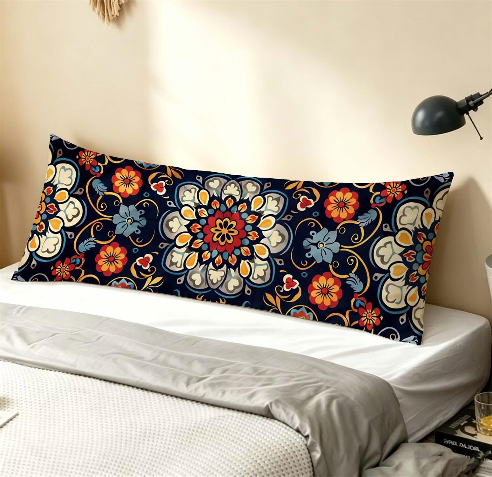 Retro-1 Seitenschläferkissen bezug 55 x 160 cm Schwangerschaftskissen Samt | Böhmen Langes Kissenbezug mit Unsichtbarer Reißverschluss XXL Kissenbezug Komfortkissen für Bett Sofa Deko j-169