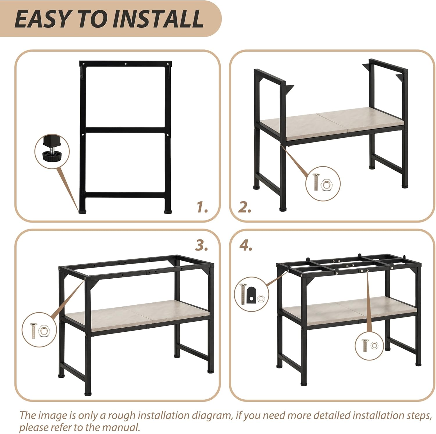 10-20 Gallon Fish Tank Stand, Metal Aquarium Stand with Adjustable Non-Slip Foot and Wooden Shelf, Reptile Tank Stand Easy to Assemble for Home Office, Firm and Steady(Tank not Included)