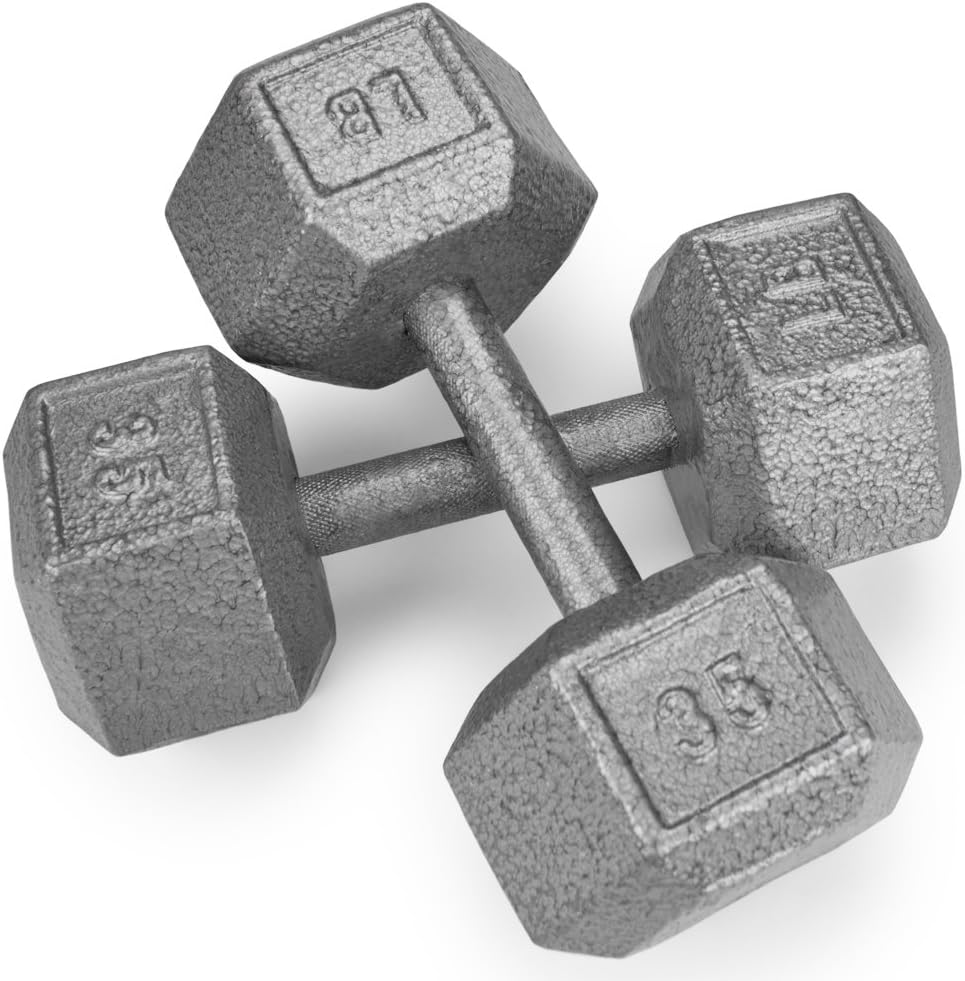 Crown Sporting Goods Pair (2) of Cast Iron Hex Dumbbells with Hammertone Finish (35 LB)