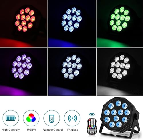 Vista 2 de Luces Par recargables RGBW 4 en 1 LED Uplights de escenario, luces de escenario alimentadas por batería, luces HOLDLAMP DJ activadas por sonido