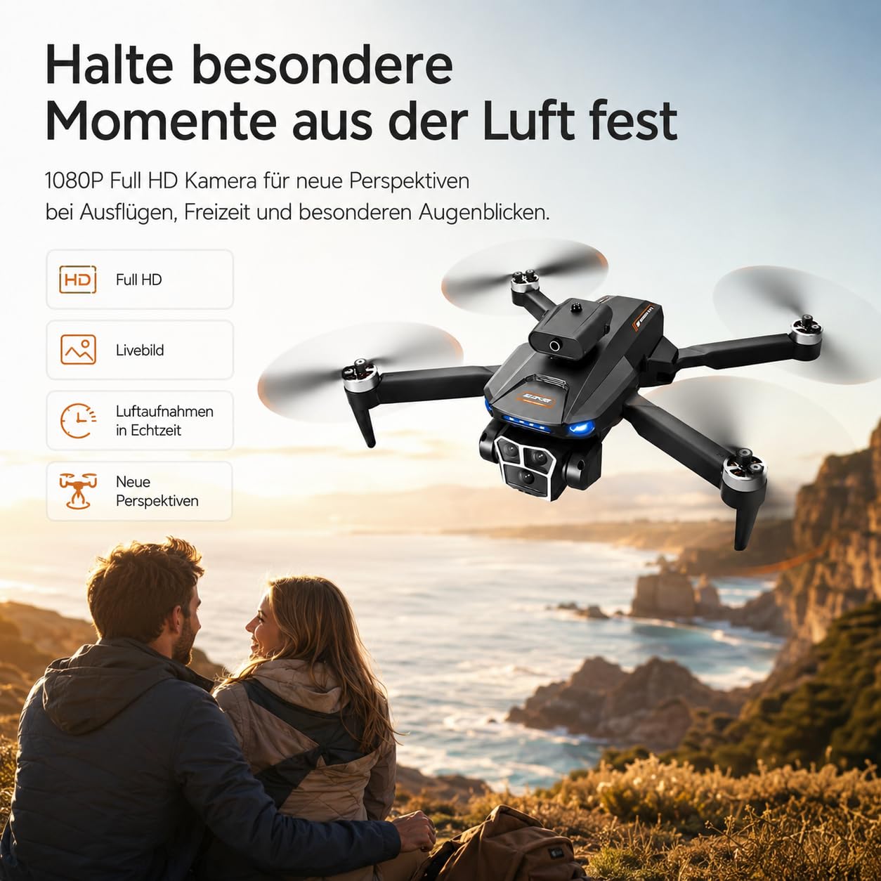 GPS Drohne mit Kamera 1080P Full HD, Faltbare Mini RC Quadrocopter mit Bildschirm-Fernbedienung, Auto Return, Headless Mode, 6-Achsen-Gyro, Anfänger Drohne ab 14 Jahren (Schwarz, Akkus: 2 St.)