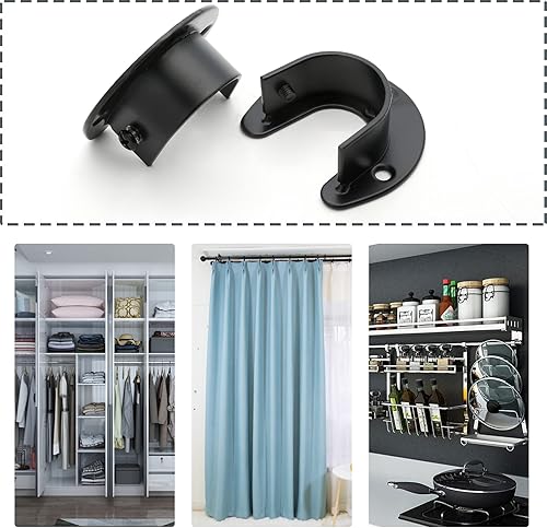 Miniatura 7 de LifCratms 4 soportes de acero inoxidable para barra de armario, soporte de barra de cortina de ducha en forma de U de 1 pulgada, soporte de extremo