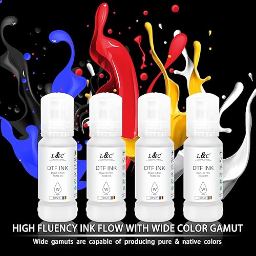 Miniatura 6 de L&C Tinta DTF blanca para Epson ET-8550 Recambio para impresoras epson et-8550 DTF, impresión de transferencia de calor tinta blanca 3.4 fl oz x 4