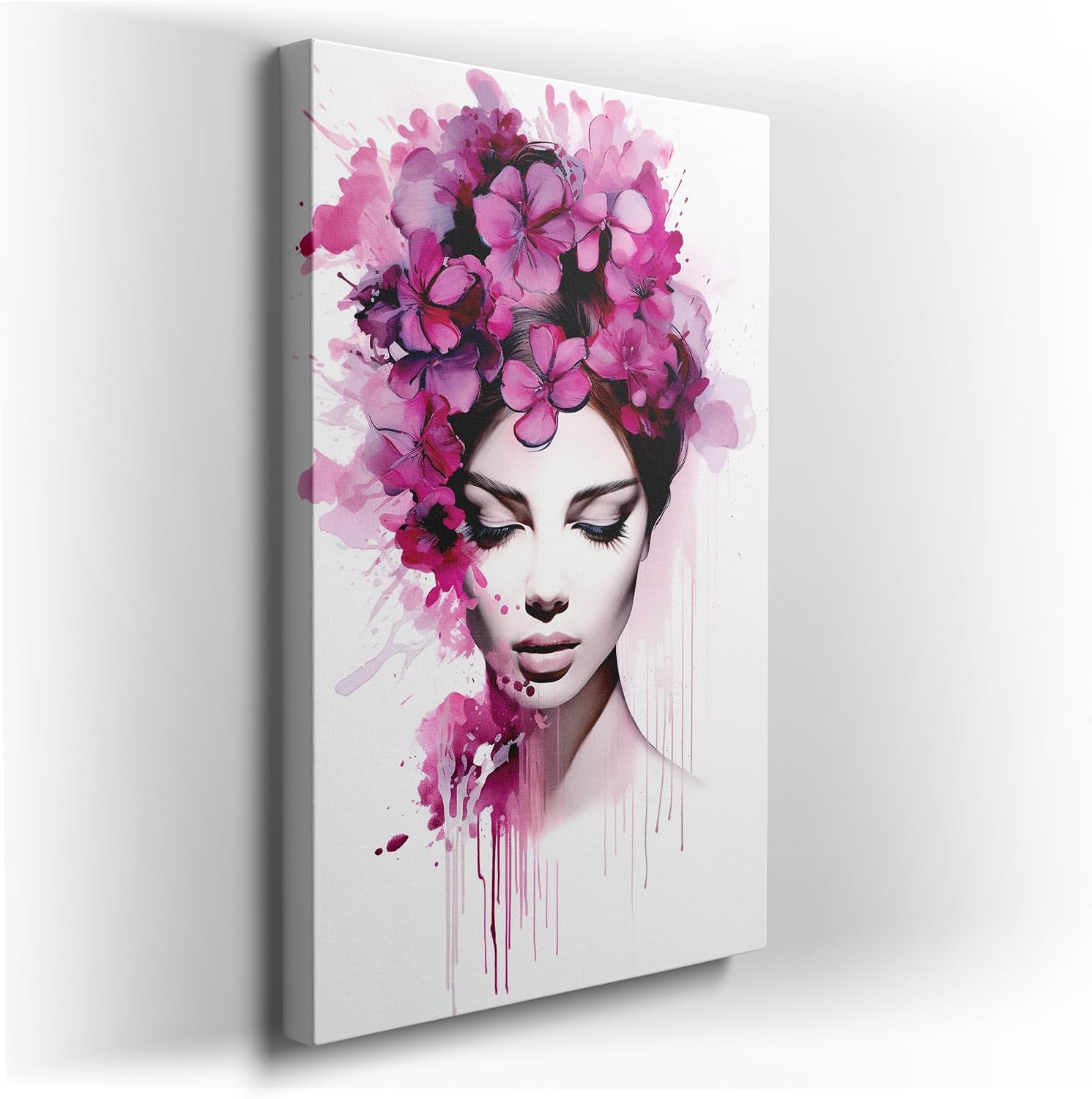 Canvas for Living room. Dreamy Whispers in Bloom: A Watercolor Ode to Feminine Grace, 27 x 18 inch Canvas Wall Art - Contemporary Masterpieces - Modern Home Decor