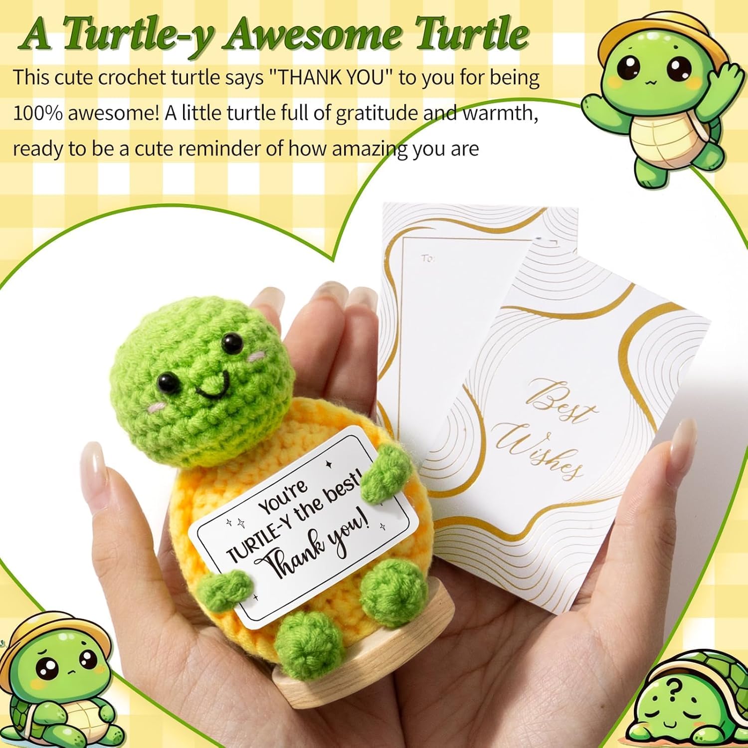 Thank You Gifts for Women Emotional Support Crochet Plush, Handmade Funny Turtle Crochet w/ Card Employee Appreciation Gifts for Teacher, Valentine's Day Birthday Gift for Women Coworker Nurses Bosses - Image 2