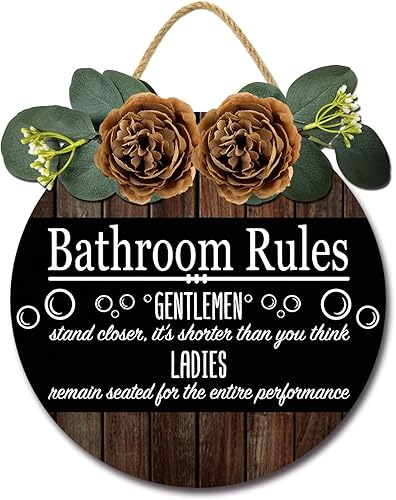 Eveokoki Decoración de pared de baño, reglas de baño, arte de pared, letreros de baño rústicos de madera, decoración de pared de inodoro de granja,