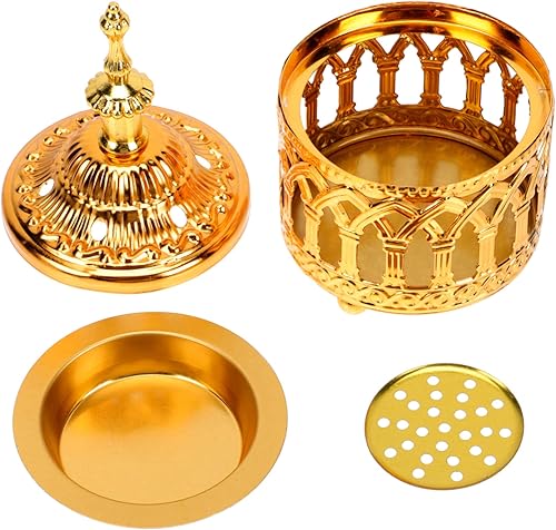 Incensario árabe, decoración dorada, decoración superior de escritorio, quemador de incienso chino, portavelas cónicos, quemador de carbón para
