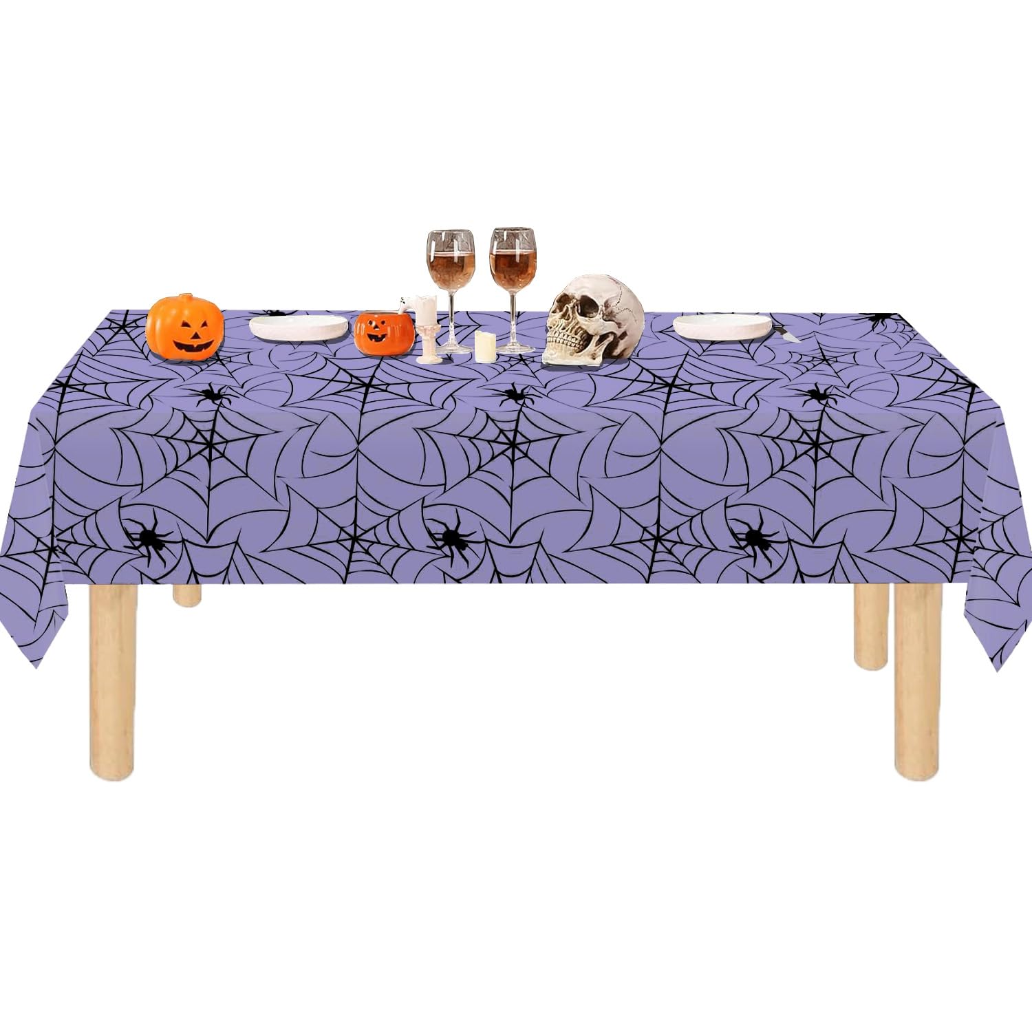 Jwssor Purple Spiderweb Halloween Table Over,1Pc Purple Spider Web Halloween Party Decoration,108X58incch Tablecloth,Waterproof Rectangle Tablecloth For Halloween