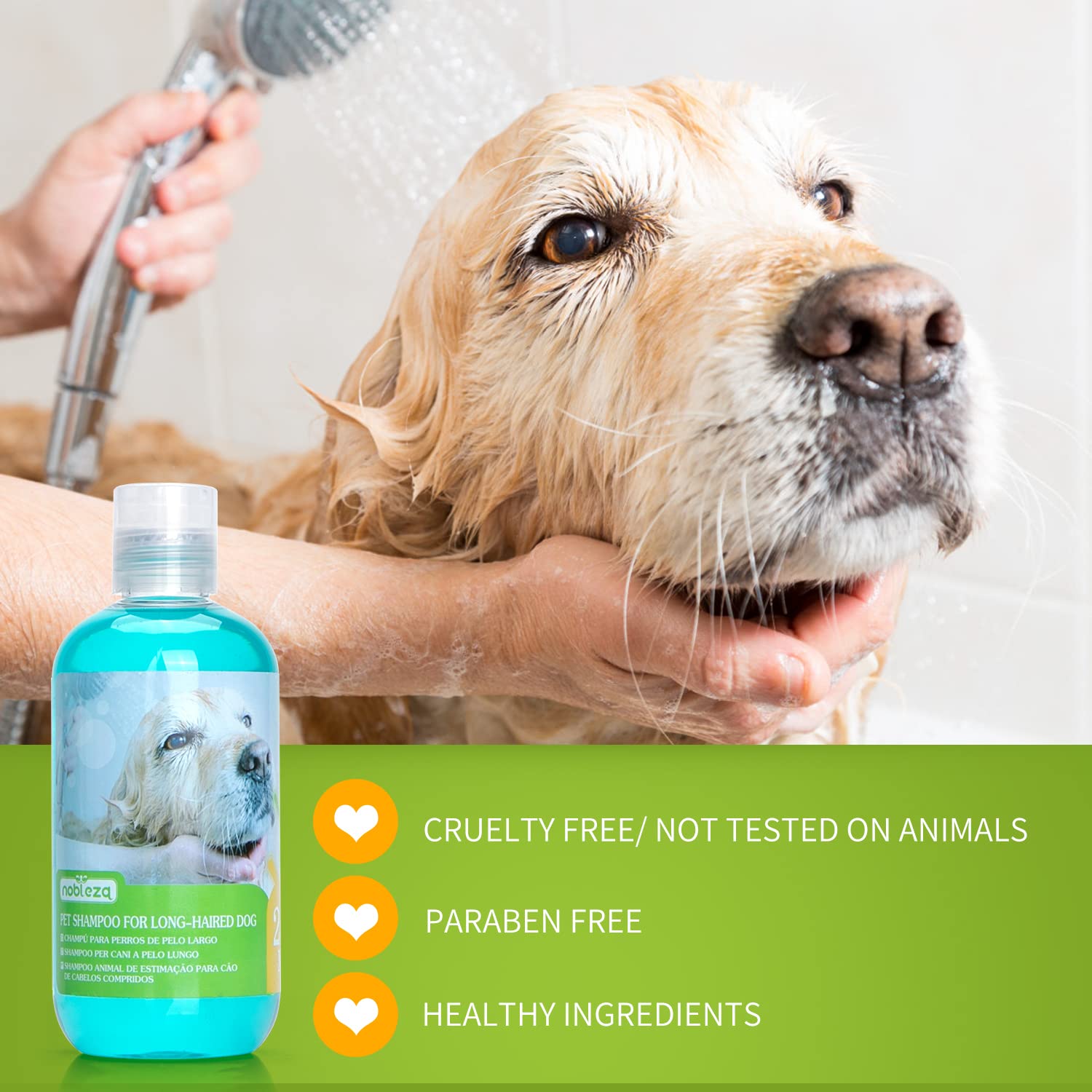 Nobleza Shampoo per Cani Pelo Lungo, Effetto Districante, Shampoo Cane Pelo Lungo, Antibatterico e Dermoprotettivo, Dermatite e Ipoallergenico con Lavanda e Profumo di agrumi 250 ml