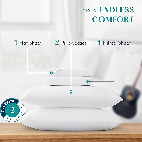 Miniatura 3 de XOOX Linen Juego de sábanas de algodón egipcio 100% tamaño King - Set de 4 piezas de 1200 hilos de alta calidad de lujo, juego de sábanas de algodón