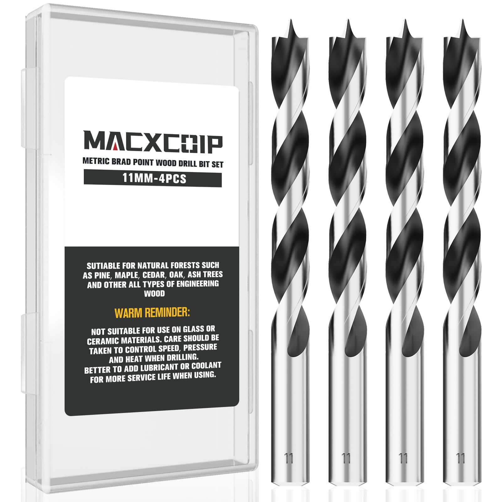 16pc Brad Point Drill Bits - Extra Long Wood Drill Set -16