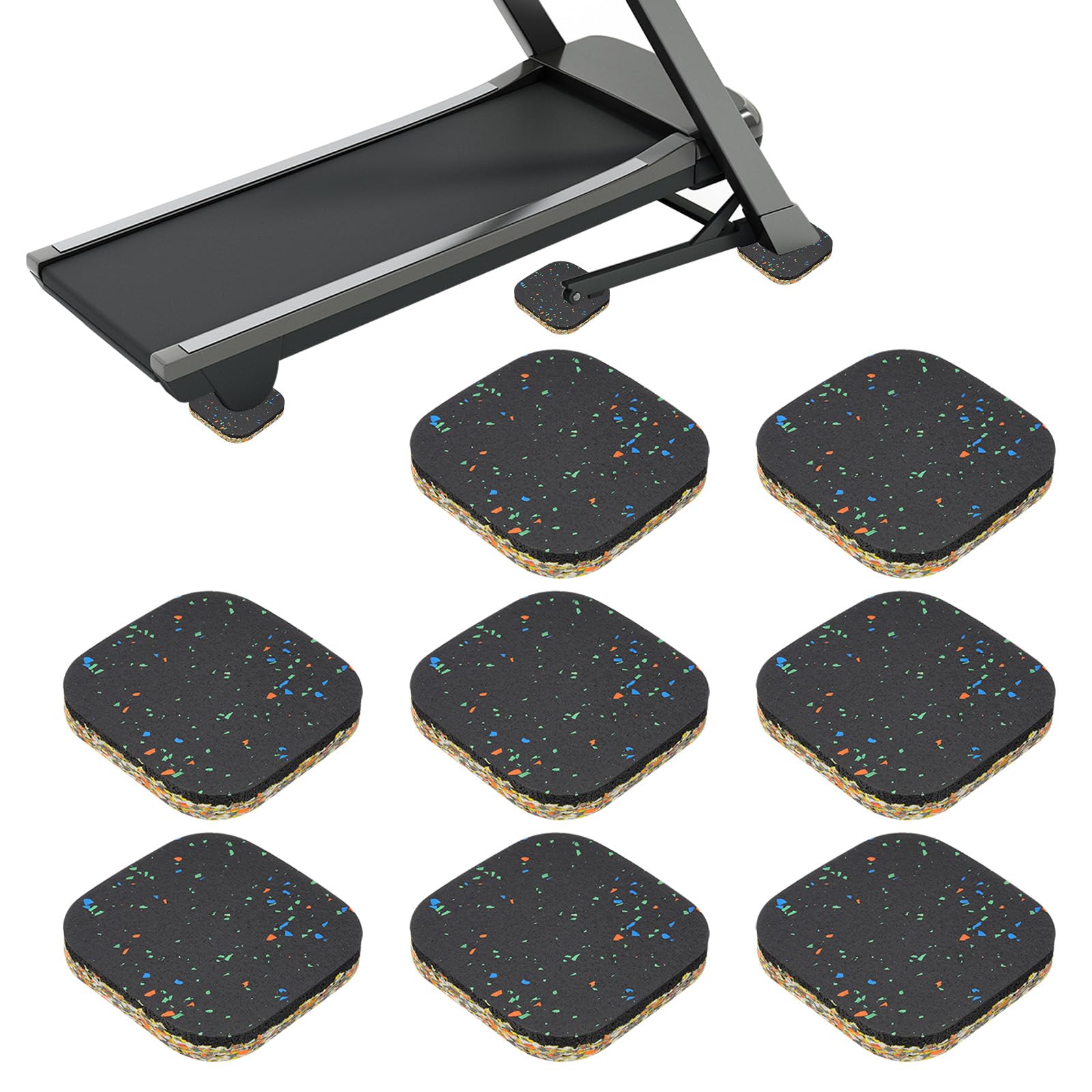 PATIKIL 8 Pcs Treadmill Mat Pads, 4x4x0.6" High Density Foam Anti Vibration Pad Sound Proof Floor Mat Exercise Equipment Mat for Carpet Protect Noise Reduction Home Gym, Mixed Color