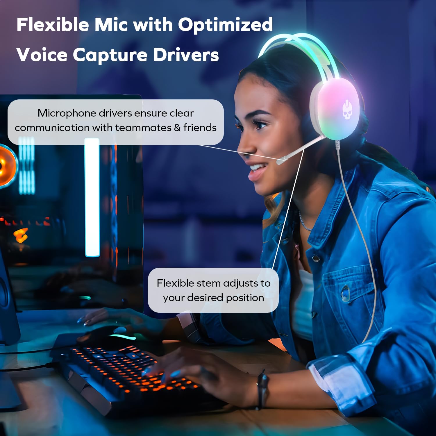 Game Punk Nova Light - Cuffie da gioco RBG traslucide, compatibili con PC da gioco, Xbox Series X/S, Playstation 4/5, Nintendo Switch, tablet e smartphone, cancellazione passiva del rumore, microfono