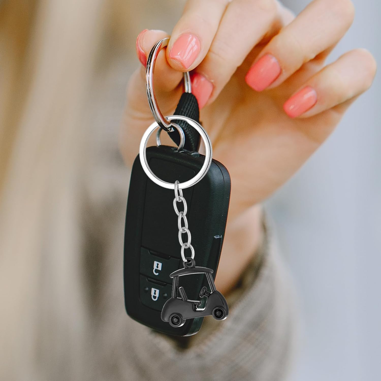 2 Pack Metal Golf Cart Key Chain, Zinc Alloy Golf Keychain Red Black Sparklely Golfcart Keychain Golf-Cart Pendant Keyring, Golfs Style Key Chains Golfs Car Pendant Keyring for Golfer Lover Present - Image 4