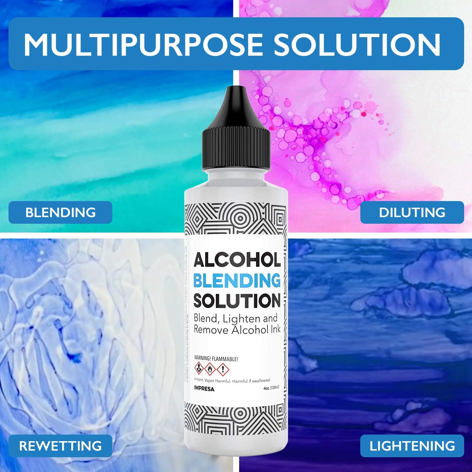 4 oz Alcohol Blending Solution –Multipurpose – Made in USA - for All Brands Including Compatible with Adirondack (R) Alcohol Ink Colors