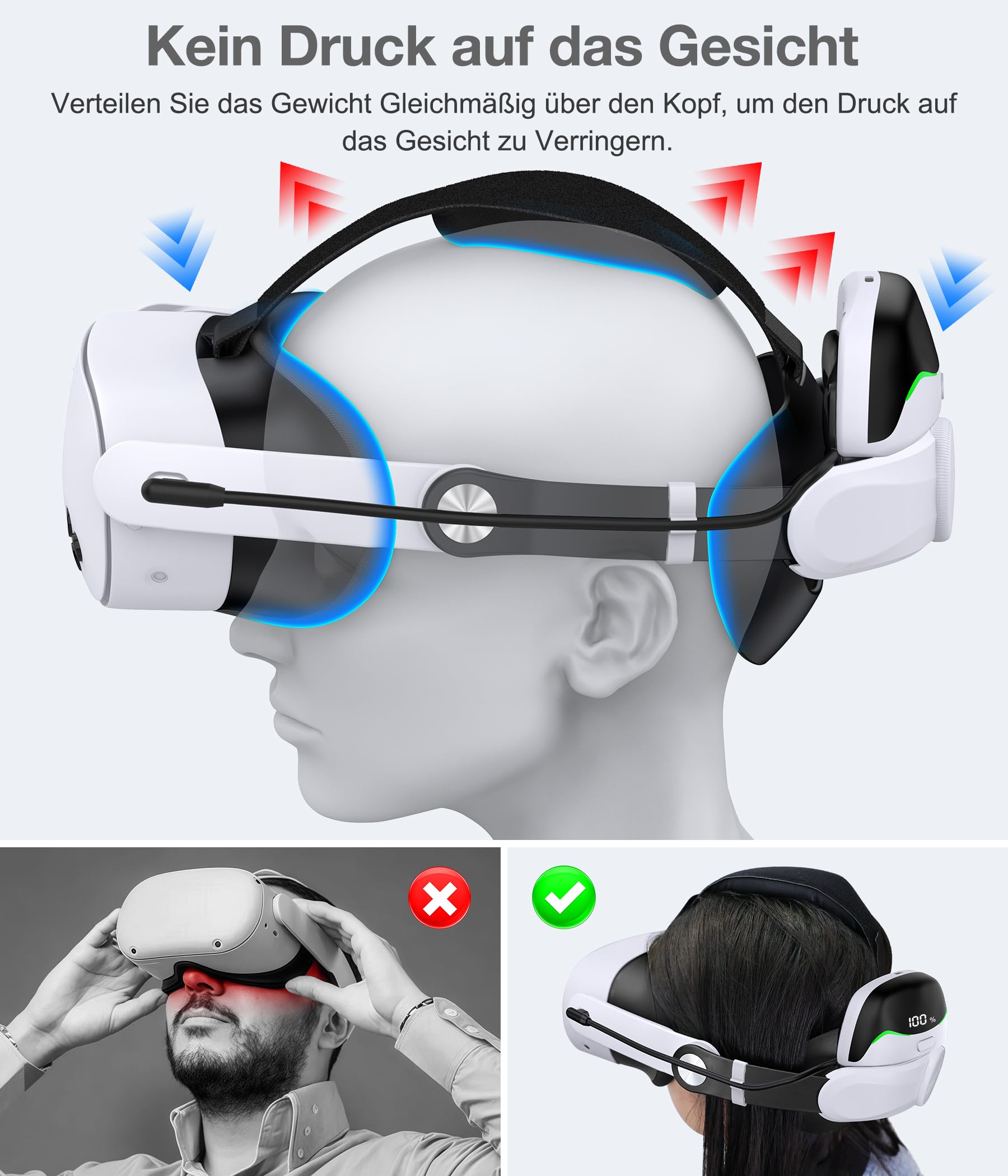 Diadema ligera compatible con Quest 3/3S/ Quest 2, cómoda diadema magnética VR para accesorios Meta Quest 3/2, juego de cinta ajustable, soporte y comodidad mejorados, estilo C blanco