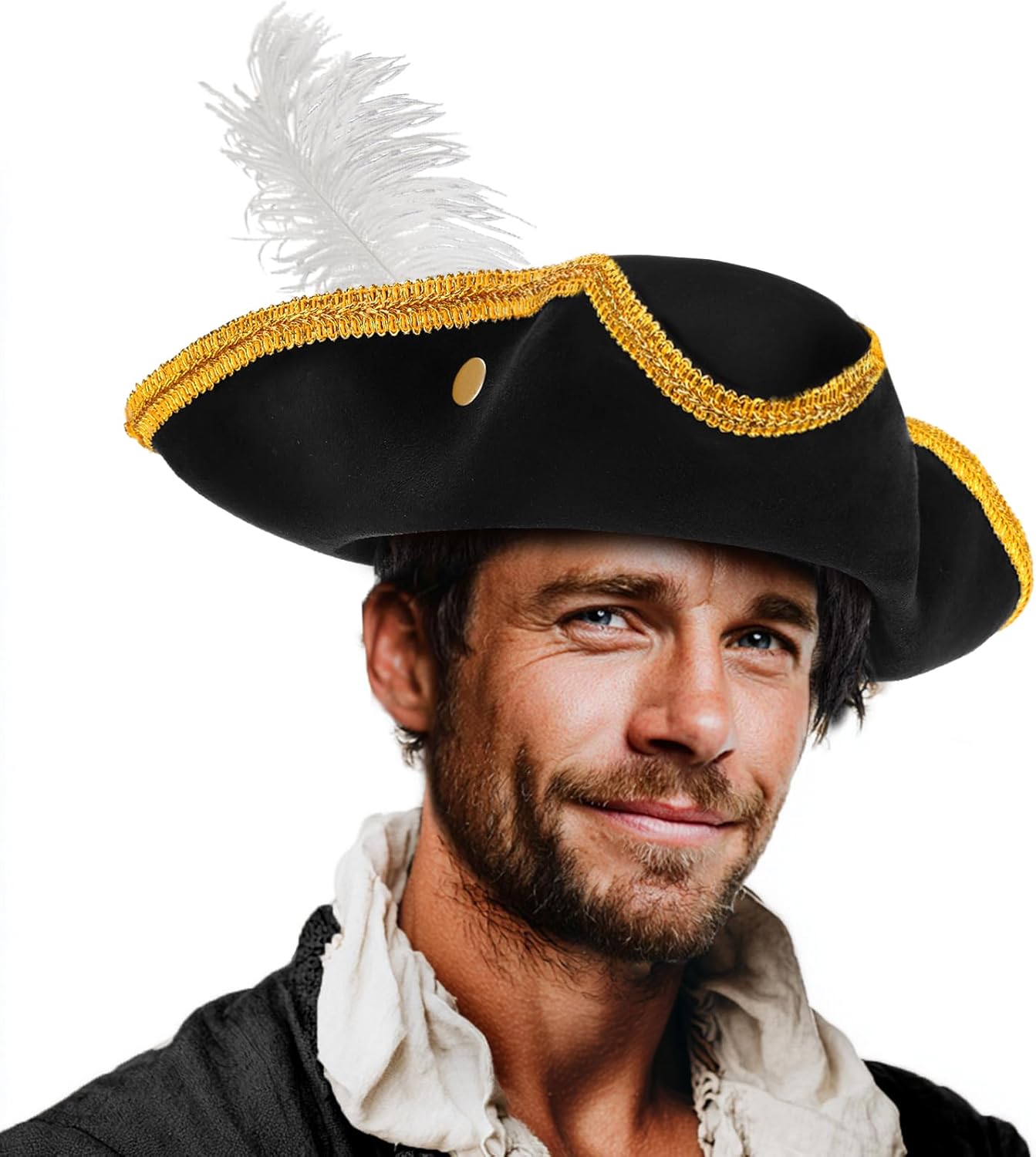 Tricorn Pirate Hat with Feather Black Colonial Hat for Women Men Halloween Costume