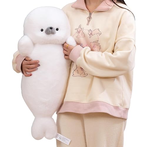 FIAEUGZKM 26" White Chubby Seal Plush Pillow, Stuffed Animal Toy for Kids | Safe plush material, skin-friendly, easy to clean, ideal for cuddling, home decor, birthday and festival gifts for children
