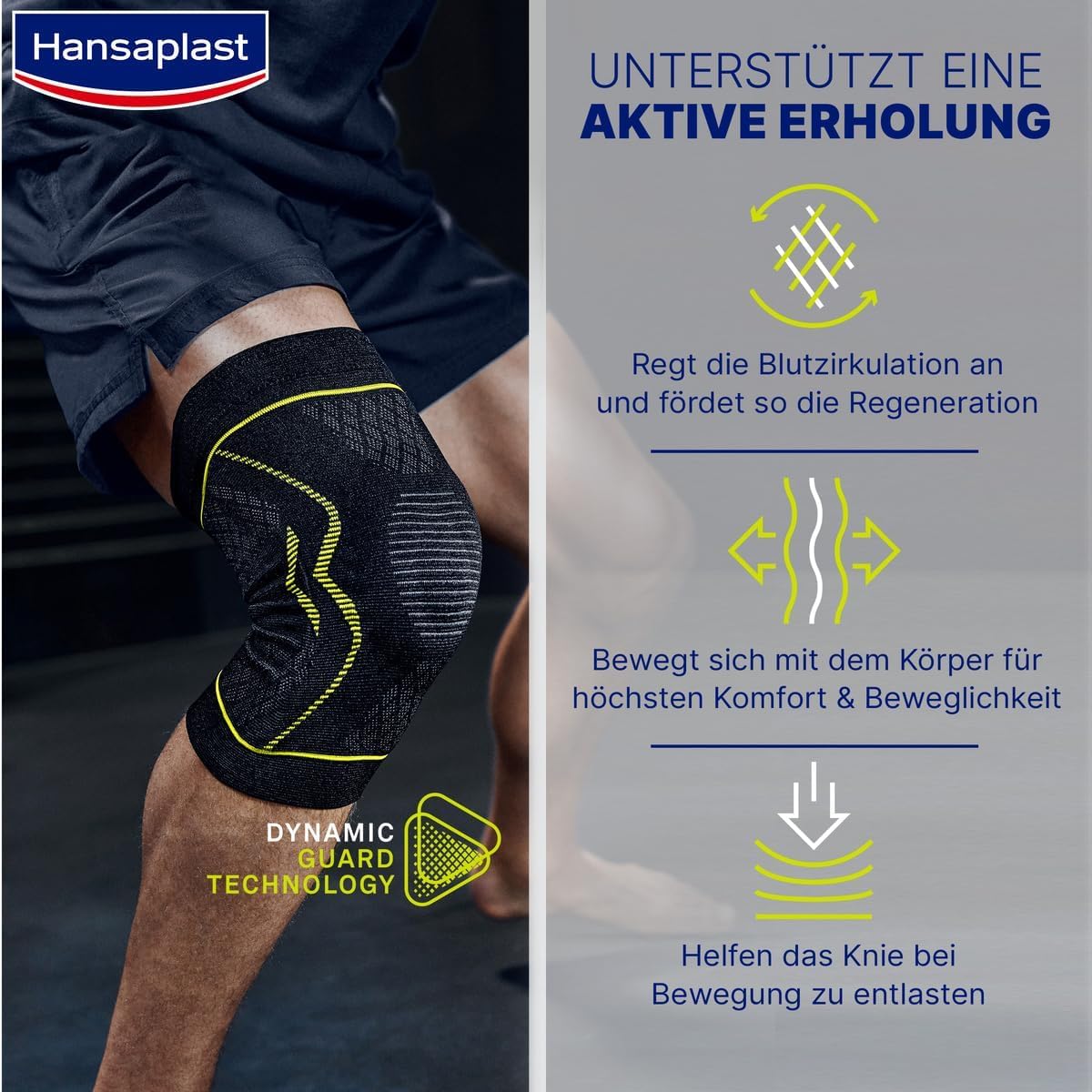 Hansaplast Performance Knie-Bandage, Kniebandage stabilisiert & entlastet das Gelenk, Bandage für rechtes & linkes Kniegelenk unterstützt die aktive Erholung, Größe L/XL