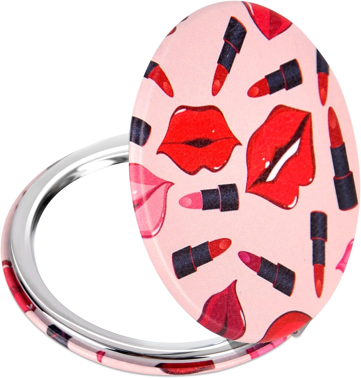 Quality Compact Vanity Mirror Gifts for Girls Women Beauty, Stylish Travel Folding Makeup Mirrors for Wallet Purse Pocket Handbag, Portable Double-Sided Magnifying Cosmetic Mirror, Bright Red