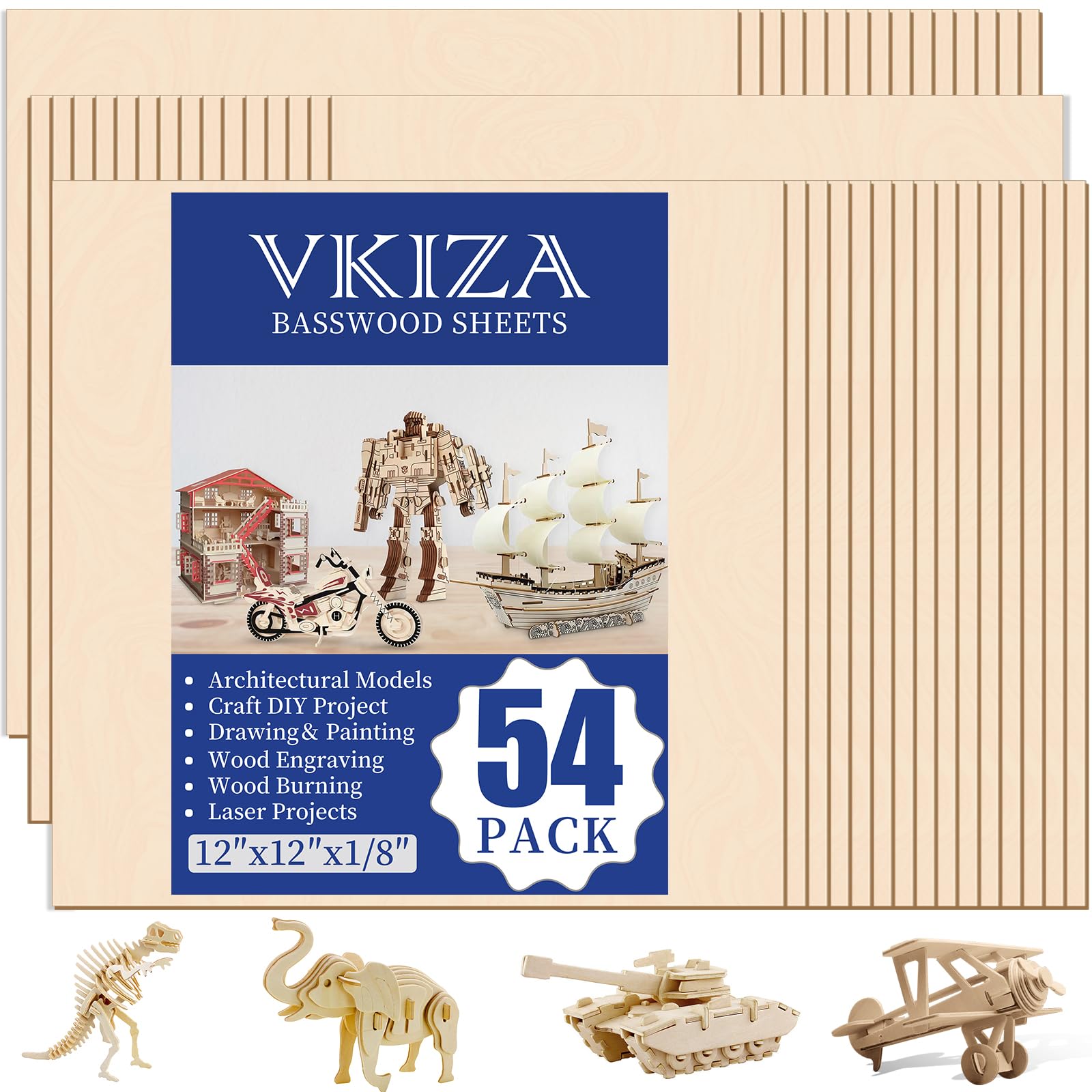 54 Pack Basswood Sheets 12"x12"x1/8", 3mm Basswood for Laser Cutting and Engraving,Thin Plywood Board Unfinished Wood for Crafts, DIY Ornaments and