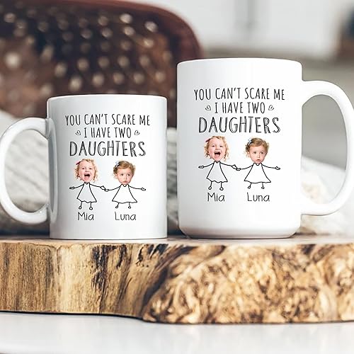 Miniatura 6 de Personalized Daddy Coffee Mug With 2 Daughters Faces, You Can't Scare Me I Have Two Daughters Mug With Photo Face Daughter, Custom Name Photo Frame