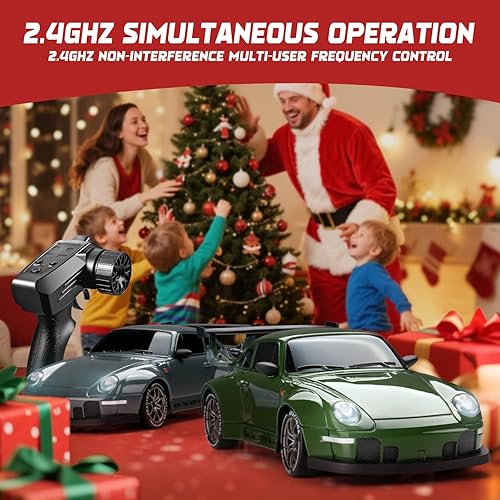 Miniatura 6 de Auto de deriva a control remoto, escala 124, vehículo con luces LED, 2.4 GHz, 20 KMH, 4WD, coches RC de alta velocidad, neumáticos a la deriva y dos