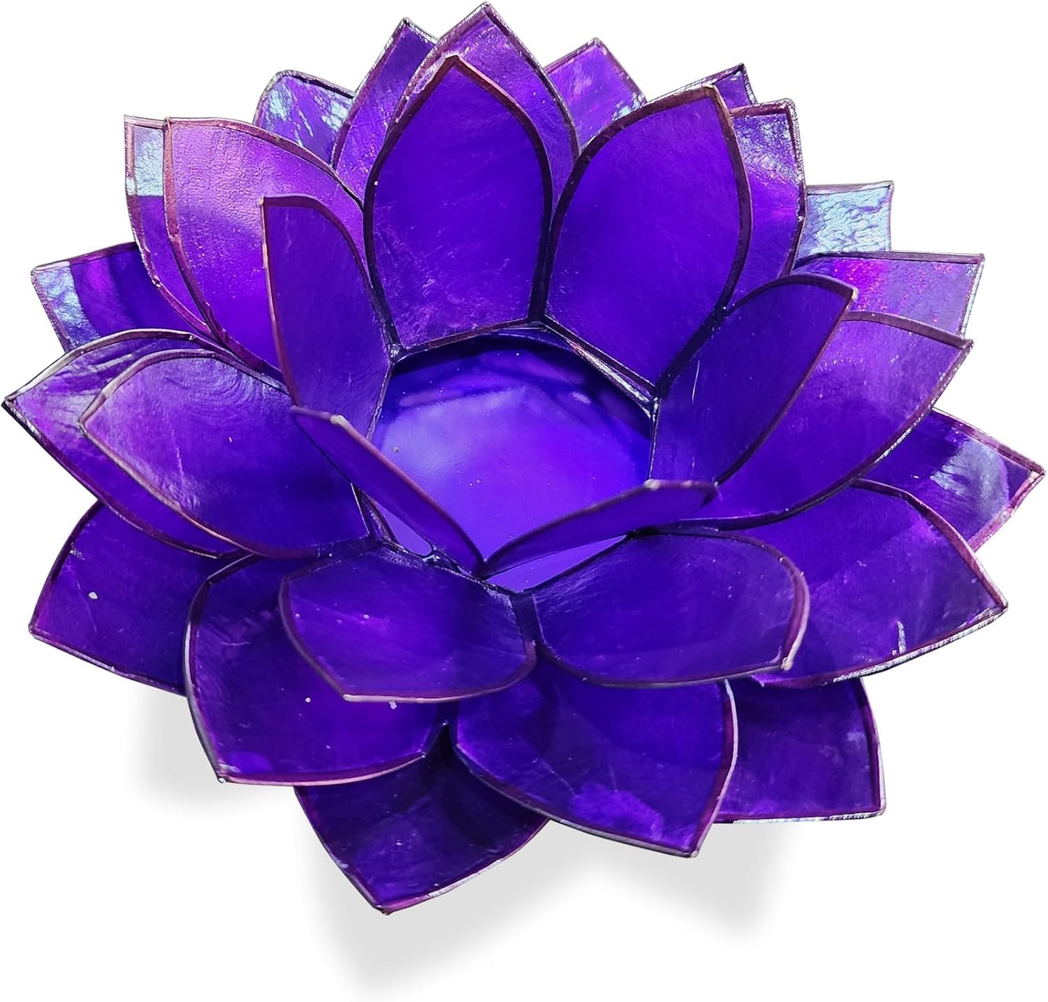Moonshadow Handmade Capiz Shell Lotus Tea Light Holder, Elegant Flower Design, Natural Translucent Finish, Ideal for Home Decor, Meditation, Weddings & Serene Centerpieces, Set of 2, Purple