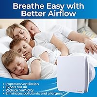 Vista 3 de Venta 6 Inch Exhaust Fan – 1.7 Sones, Quiet Wall Mount Bathroom Exhaust Fan – Powerful 141 CFM Airflow, Anti-Backflow, Energy-Efficient - For