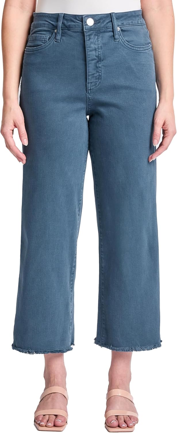 RFM Chloe High Rise Cropped Wide Leg Jeans Blue Slate at