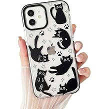 Compatible with iPhone 12 / iPhone 12 Pro Case,Clear Cute Black Cat Pattern with Shockproof Slim Soft TPU Protective Phone Case for Women