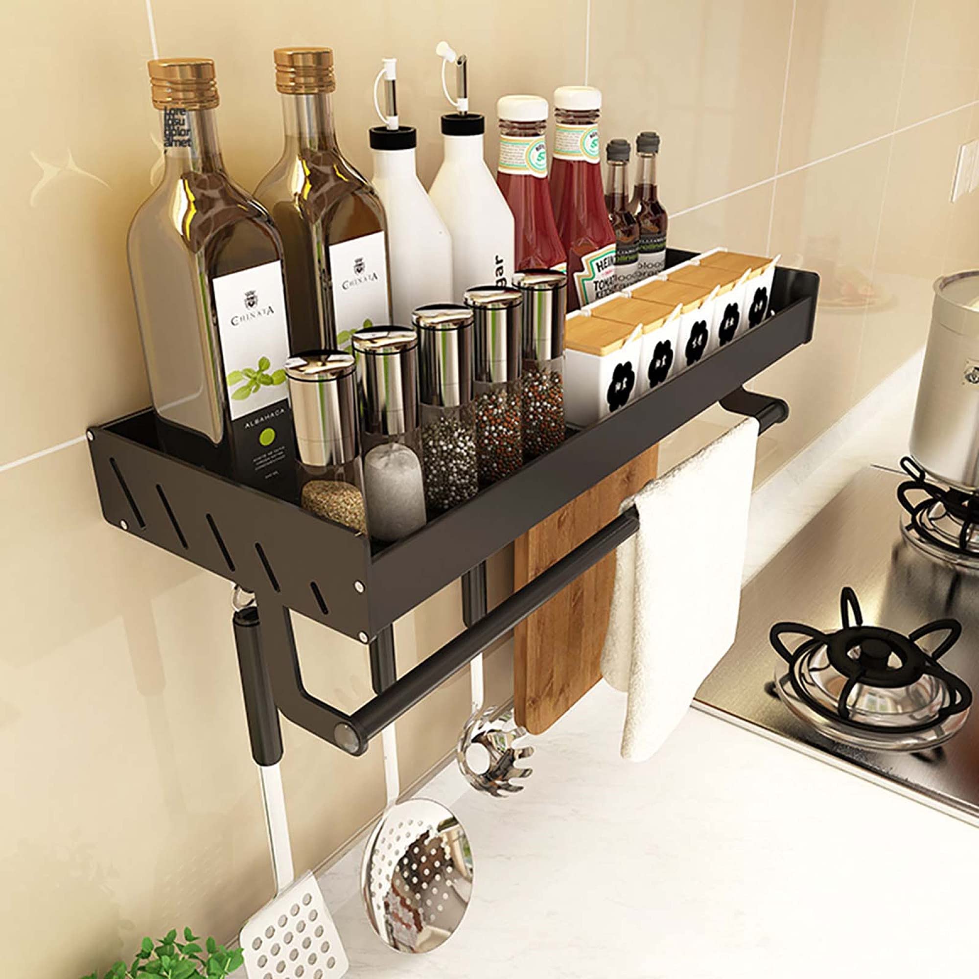 tlj Estante para Especias,Montaje en pared Aluminio espacial Spice Rack,Estante Organizador de BañO de Cocina Desmontable,para Almacenamiento de Frascos Y Botellas de Especias