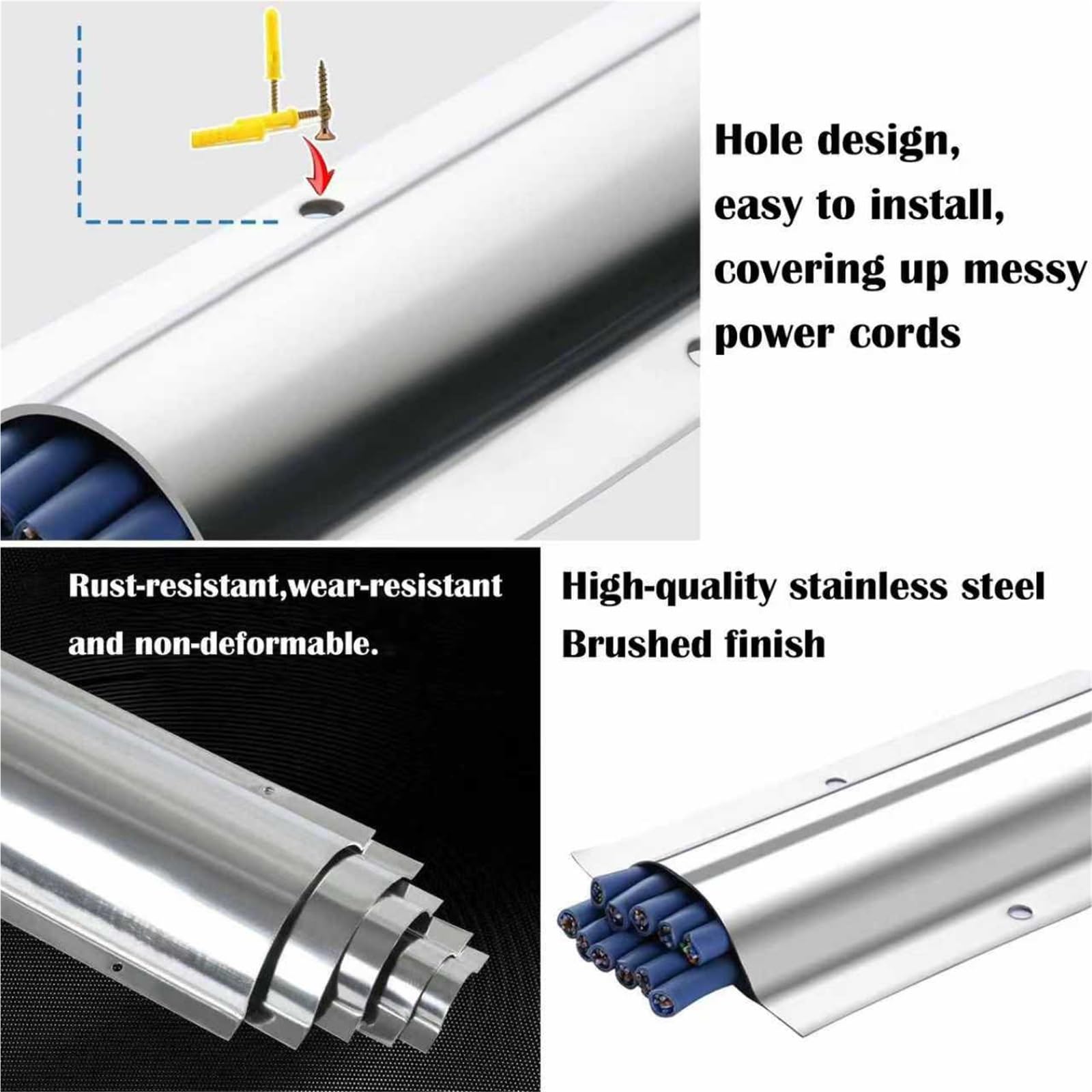 calpestabile passacavi Canalina Per Cavi In ​​acciaio Inossidabile Di Lunghezza 100 Cm, Schermato In Metallico Per Proteggere I Cavi/prevenire Spostamenti(4pcs,Outer width x H 100mm x 30mm)