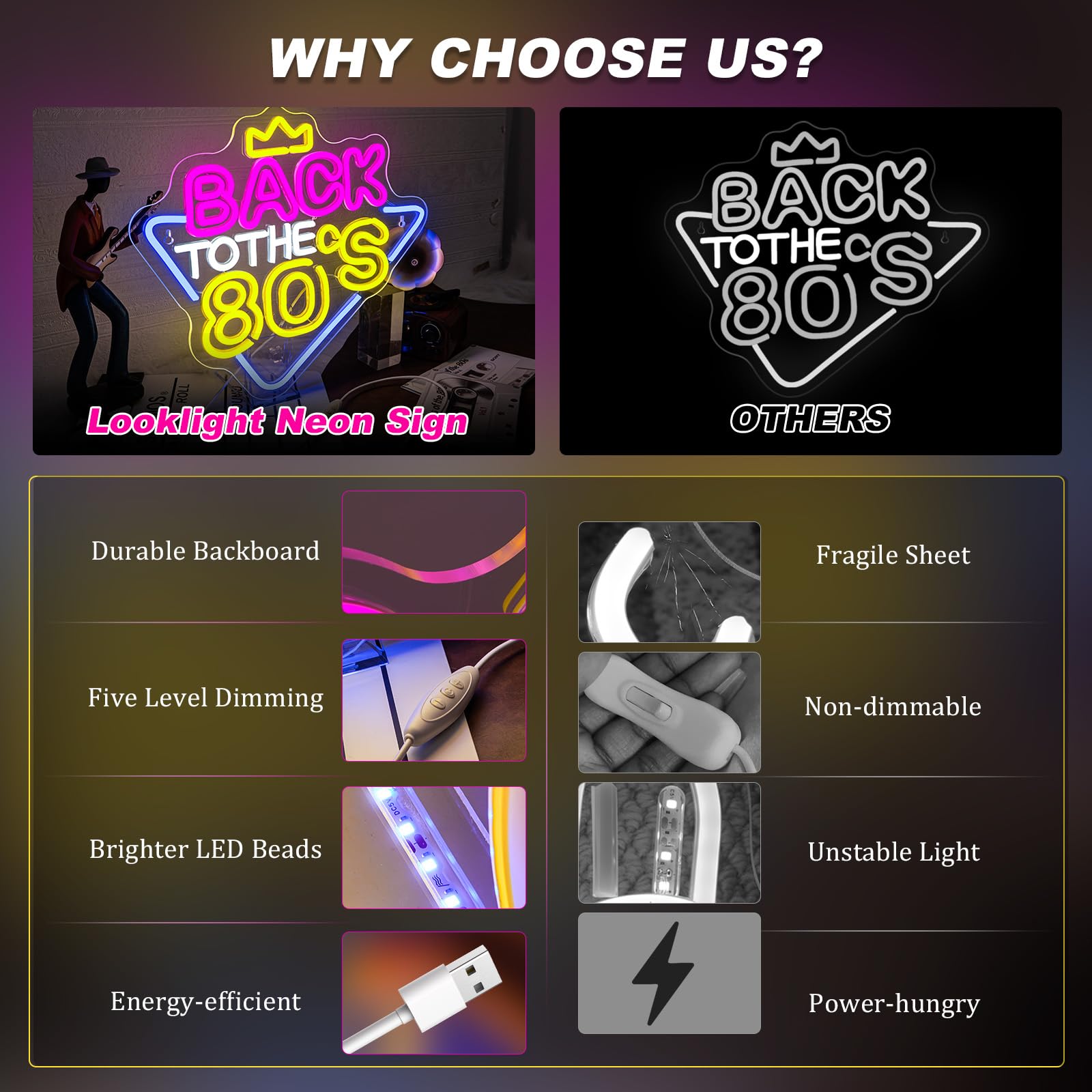 Amazon.co.jp: Looklight Back To The 80'sネオンサイン、USB電源LED