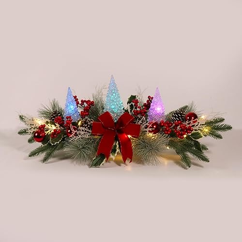 Eksen Centro de mesa de Navidad iluminado con árboles acrílicos LED que cambian de color, decoración de mesa de Navidad de 27 pulgadas y mantel de