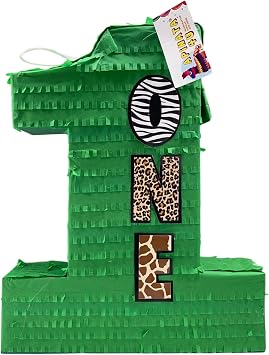 APINATA4U Large Green Number One Pinata, Jungle Theme for Kids Party, Animal Print Birthday, Boys and Girls 1st Birthday, Safari Theme Decor, Party Favor for Kids, 20 X16 X 4 Inches