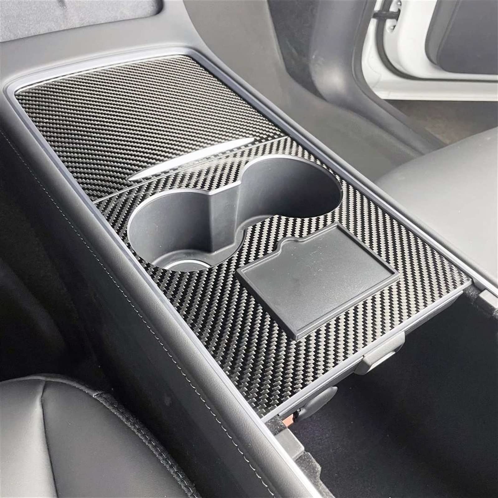 for Tesla Model 3 Y 2021 2022 Carbon Fibre Central Control Panel Protective Patch Trim Self-Adhesive(Carbon Fibre)