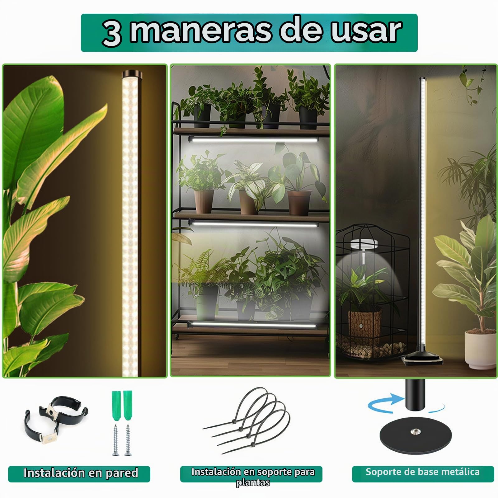 Lámpara de Planta,Luz LED para plantas con temporizador, 3 modos de iluminación, para colgar o colocar de pie
