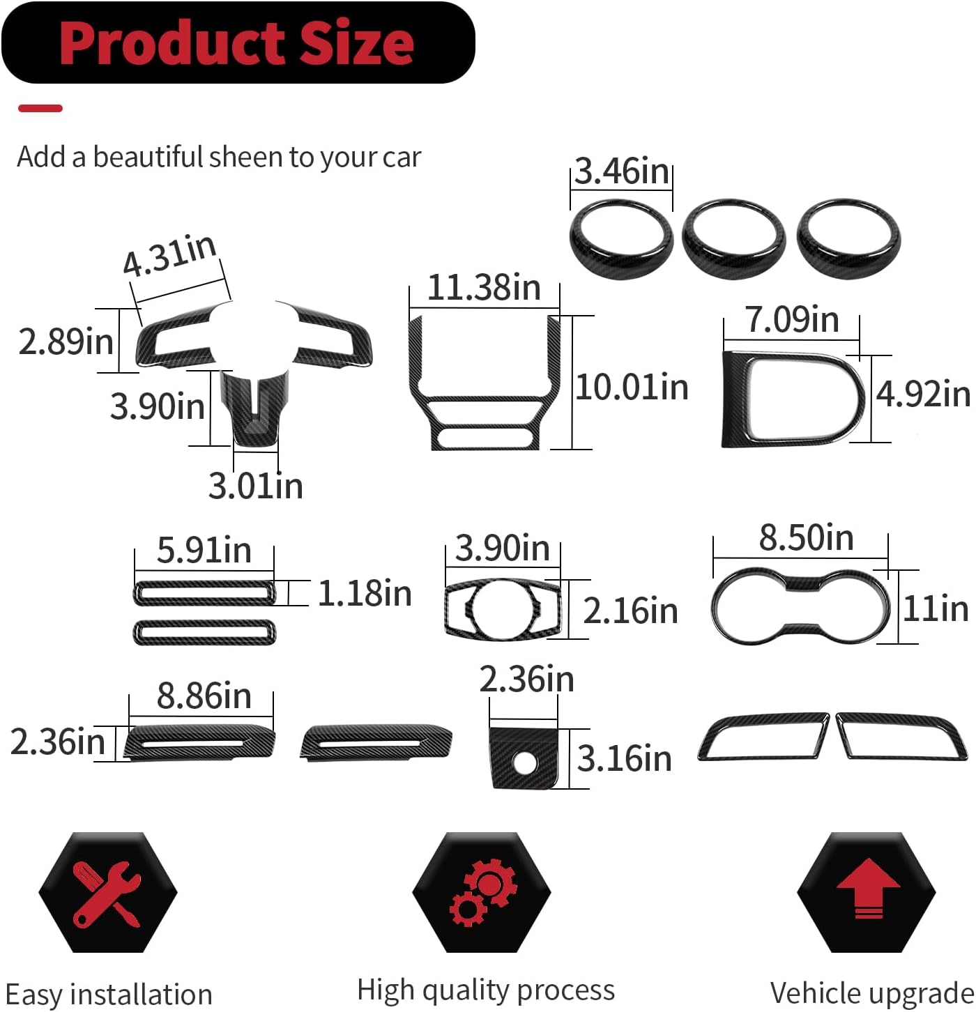 RT-TCZ 17PCS Carbon Fiber Interior Trim Kit Cover Center Console Decoration Interior Accessories for Ford Mustang 2015 2016 2017 2018 2019 2020 2021 2022 2023